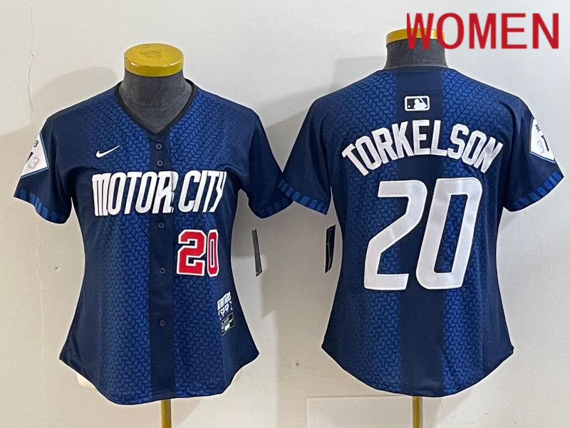 Women Detroit Tigers 20 Torkelson Blue City Edition Nike 2024 MLB Jersey style 3